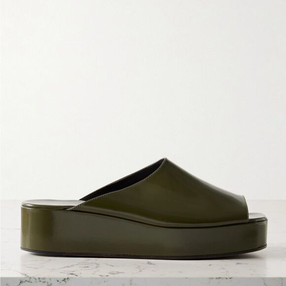The Row Patent Leather Flatform Open Toe Mule in Olive size 38 - Picture 1 of 11
